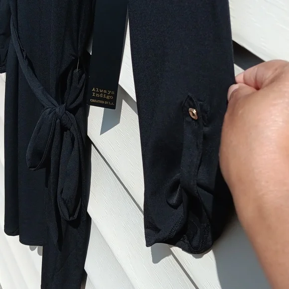 ALWAYS INDIGO Elegant Long Sleeve Black Dress with Waist String- 3X - Picture 6 of 13